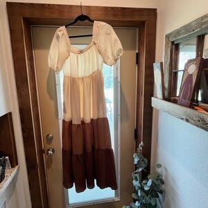 Umgee Color Block Puff Sleeved Dress